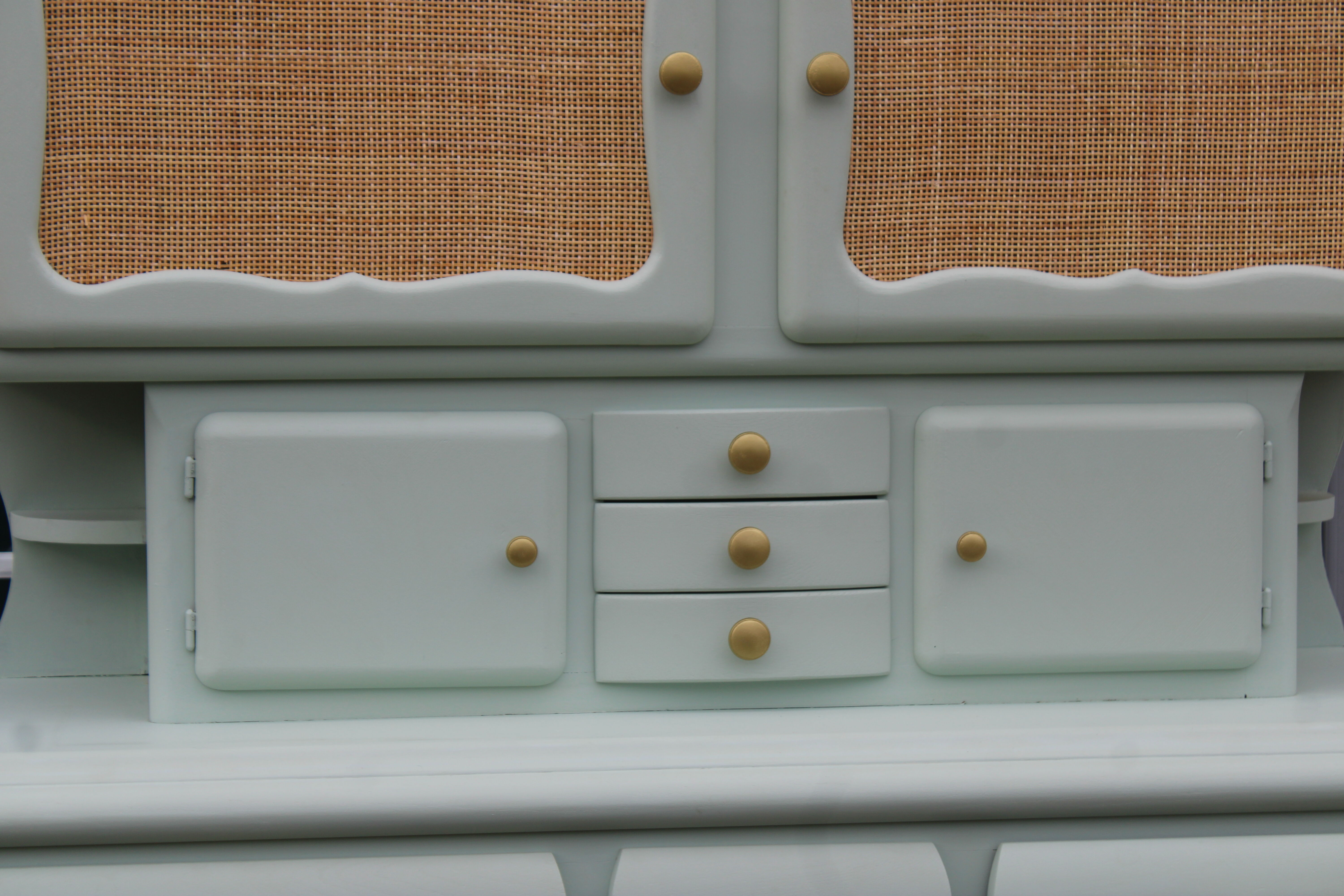 Renovated vintage Mado sideboard – Celadon green & natural cane