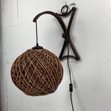 Rattan bamboo and rope sisal wall lamp, Dutch 1960s