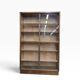 Vintage shallow wooden display shelf with sliding glass doors.