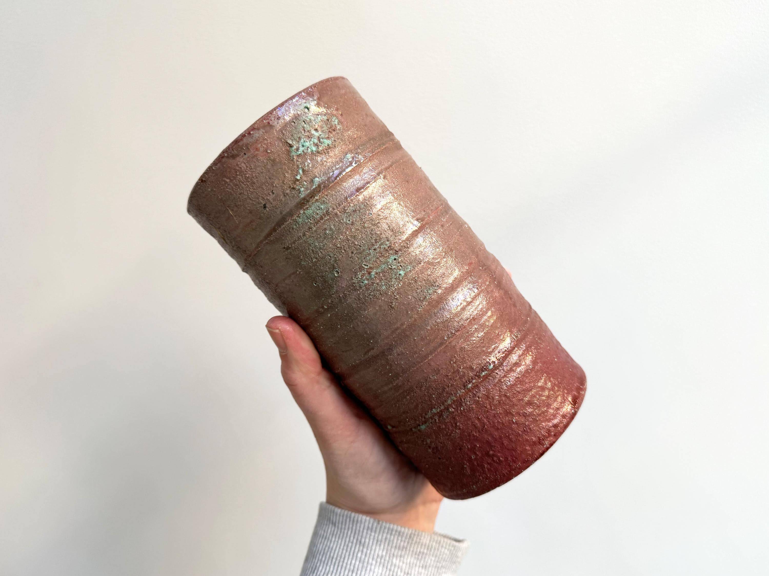 Vintage handmade cylindrical ceramic vase