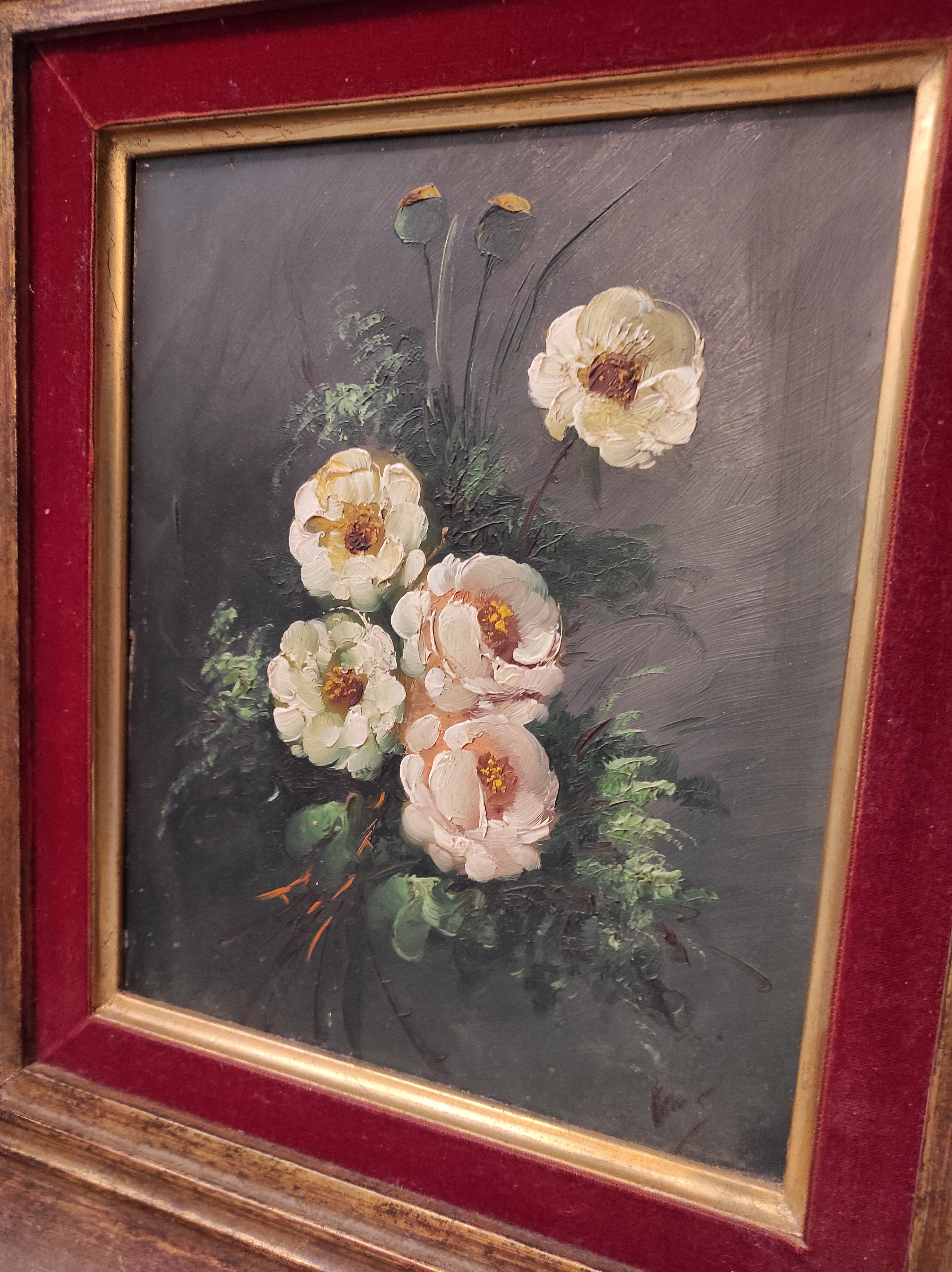 Vintage French oil painting of flowers, signed, on board