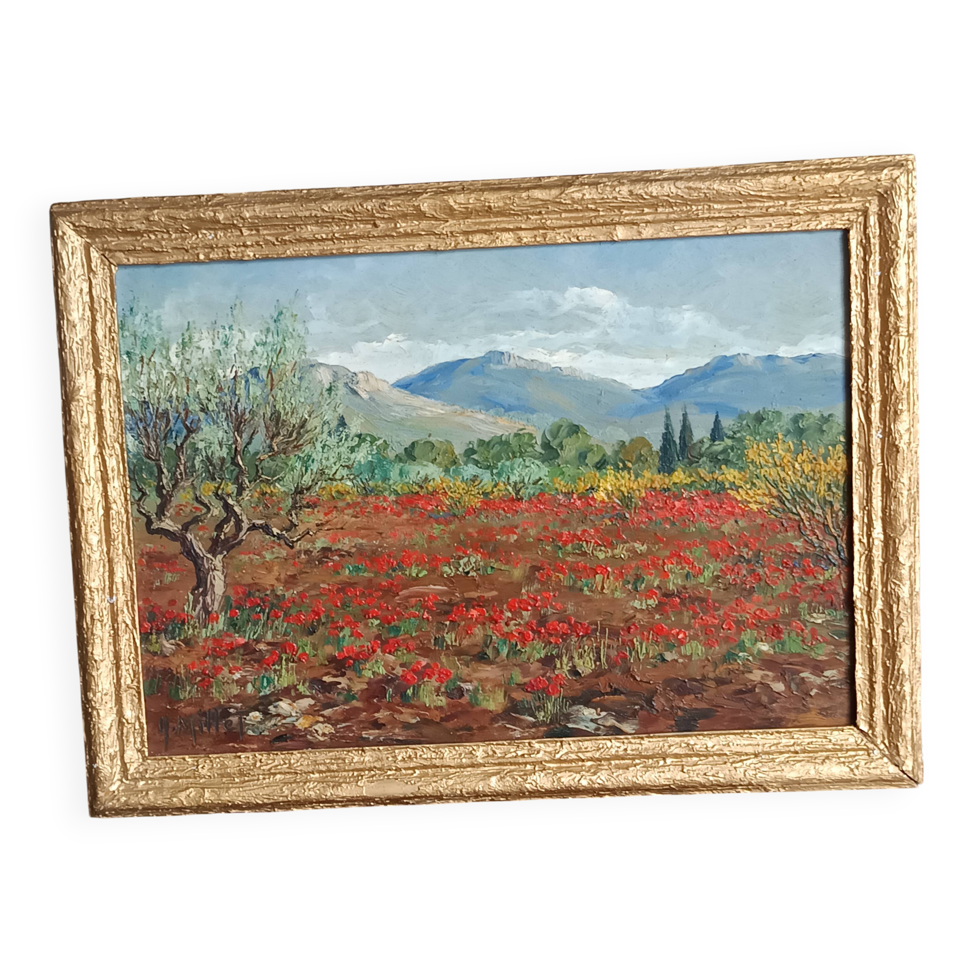 Old painting oil on panel Provençal landscape signed Henri Millet