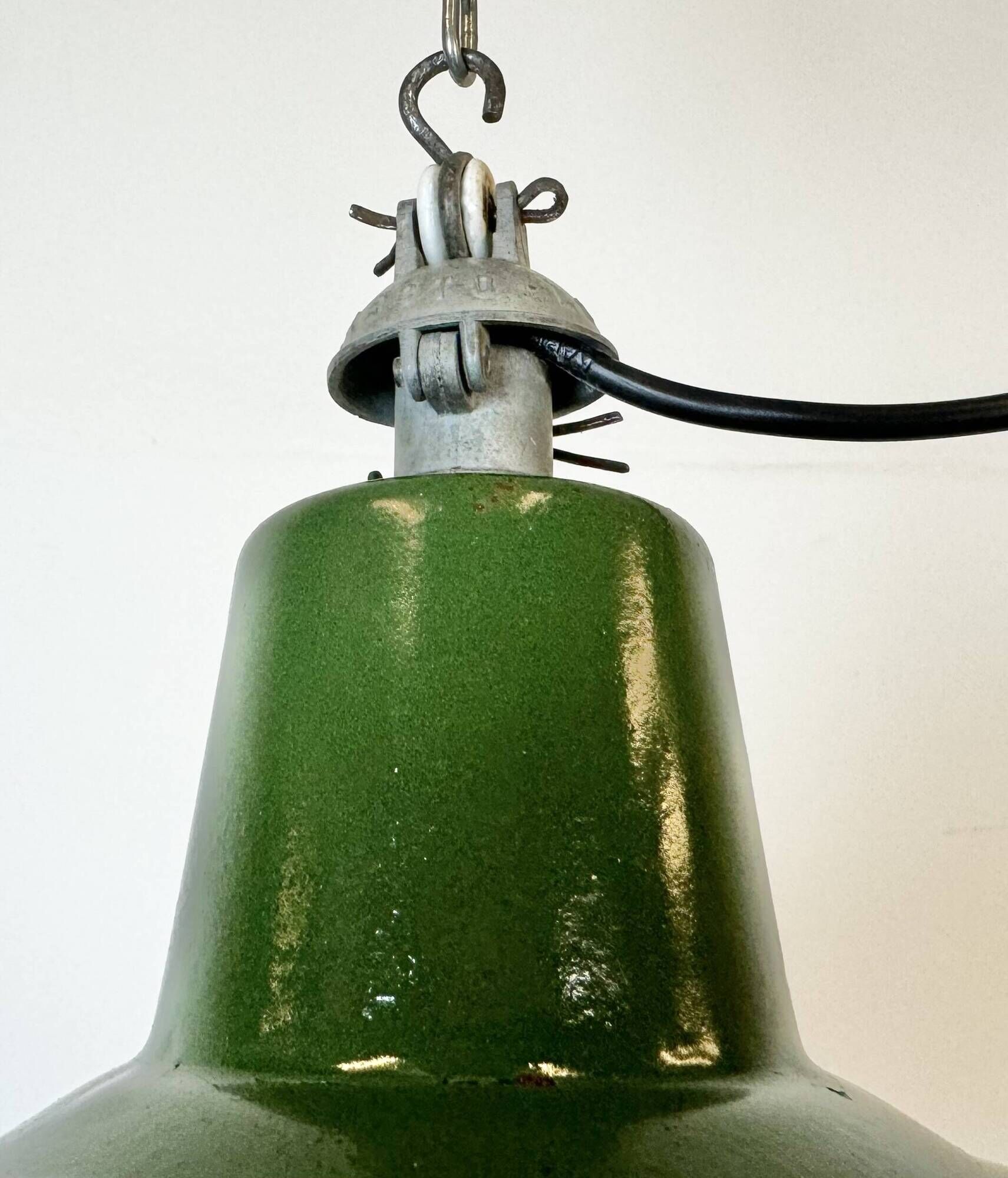 Industrial French Green Enamel Factory Lamp, 1960s