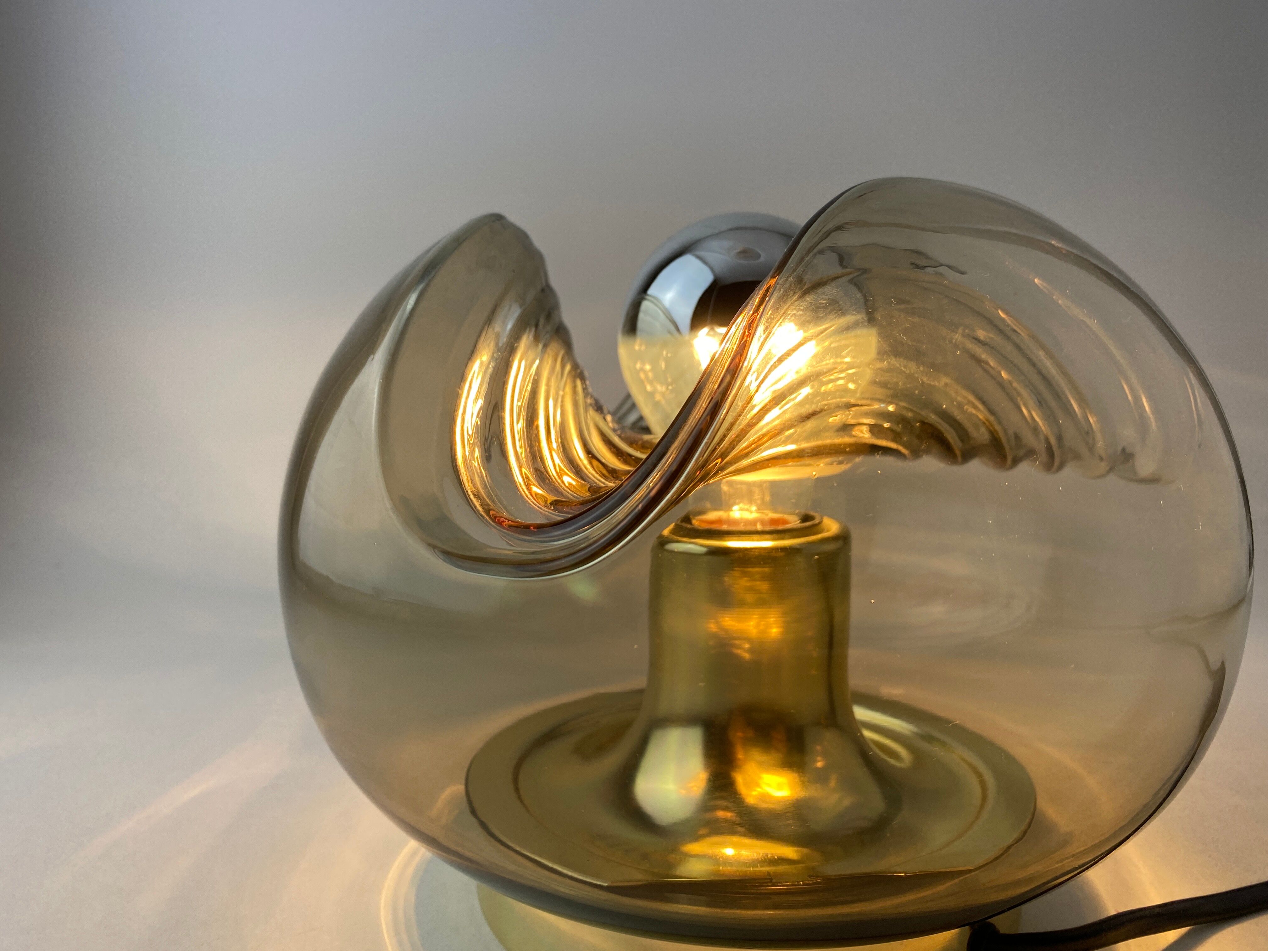 Smoked Glass & Gold Chromed table lamp futura by Peill and Putzler 1970