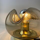 Smoked Glass & Gold Chromed table lamp futura by Peill and Putzler 1970