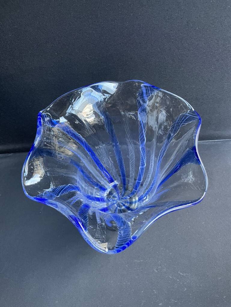 Large blue glass vase with inclusions – Murano art glassware