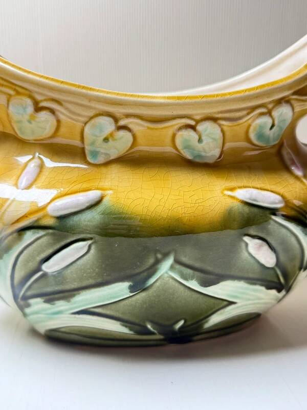 Antique Art Nouveau Barbotine Planter – Signed Orchies (c. 1900)