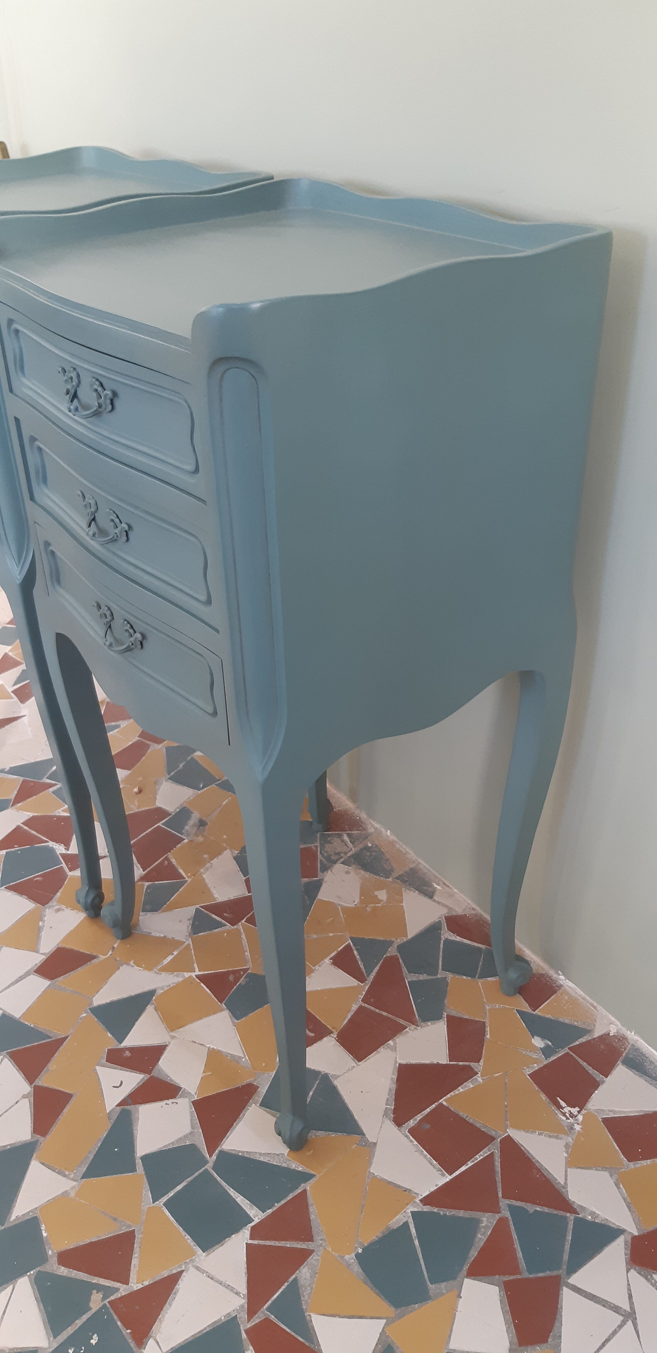 Pair of bedside tables revisited in blue