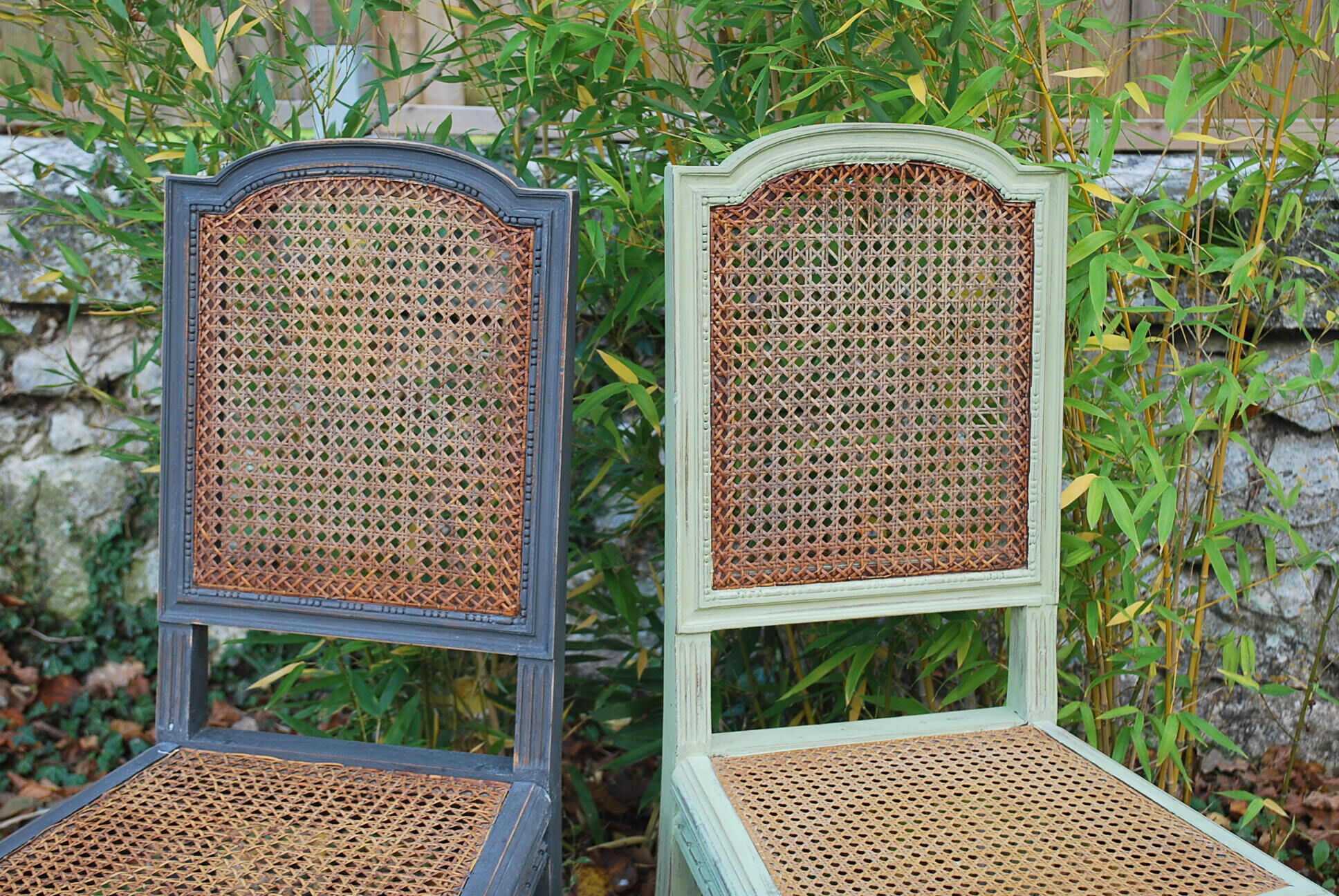 Duo of vintage chairs patinated