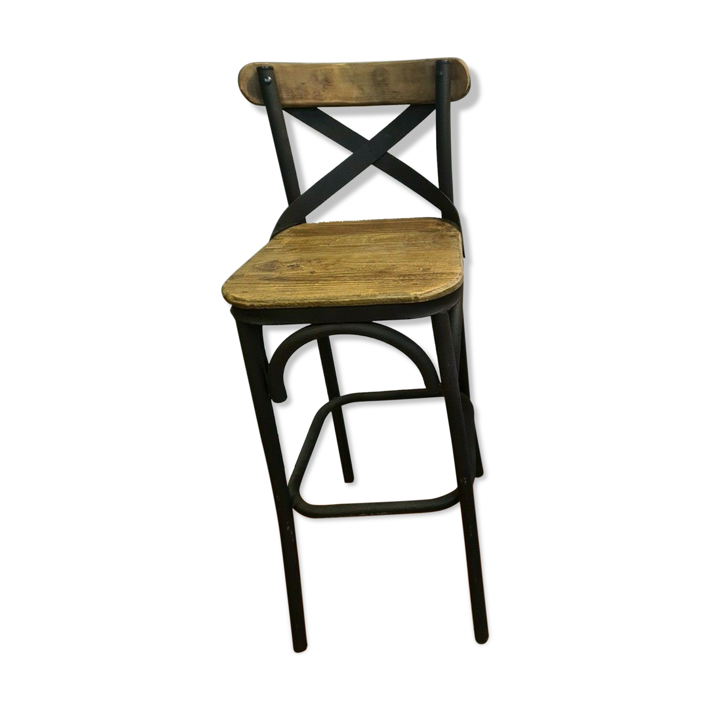 Set of 4 Industrial bar stool made of iron and wood