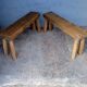 Paire 2 bancs / tabourets bois massif patiné