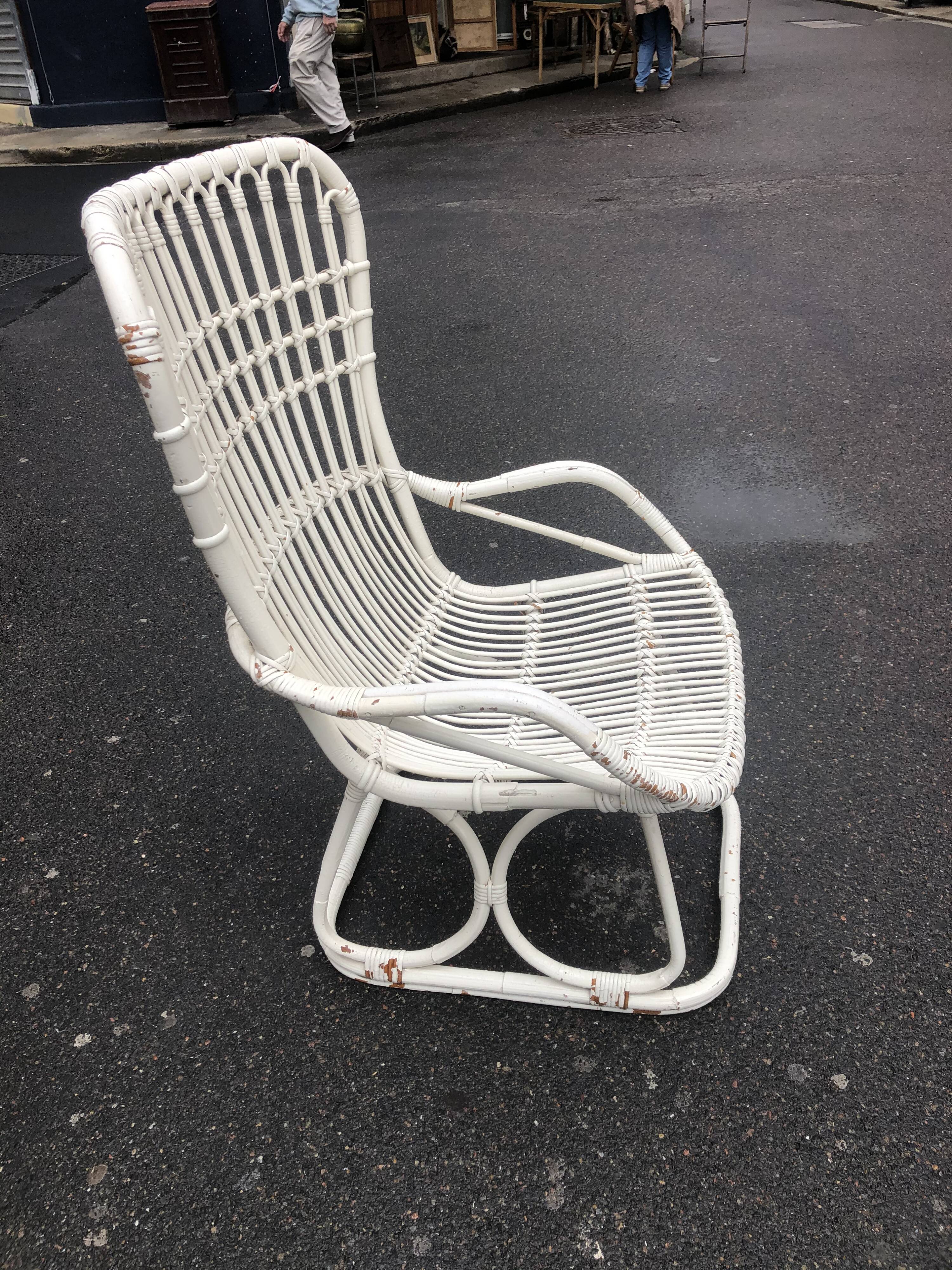 White wicker armchair