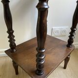 Nightstand, turned wooden bedside table opening with a drawer, vintage telephone table.