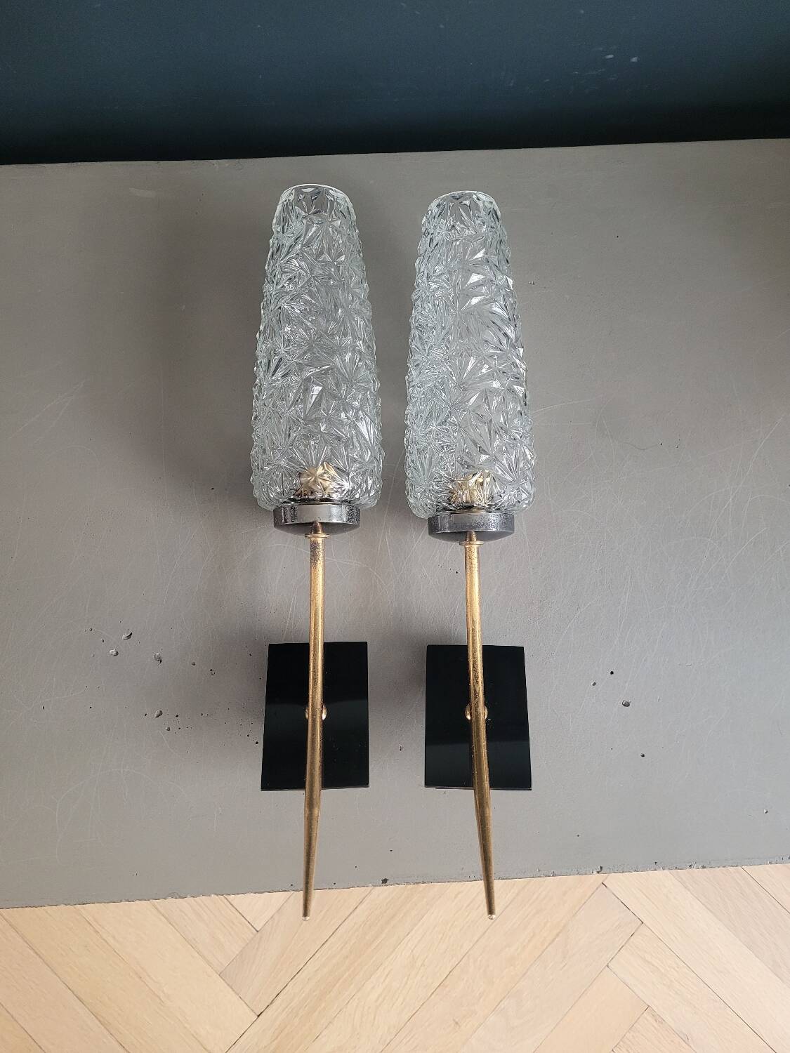 Pair of vintage molded glass wall sconces