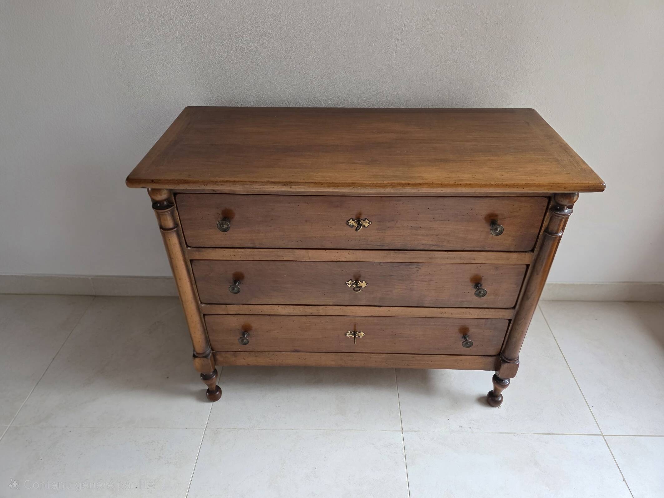 Commode 3 tiroirs style Empire à colonnes
