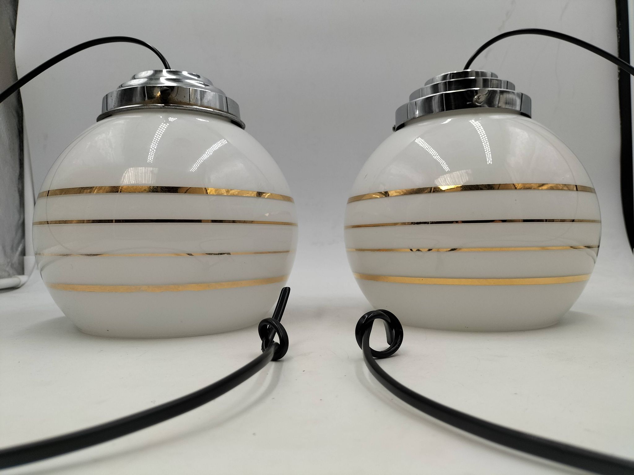 Pair of opaline pendant lights