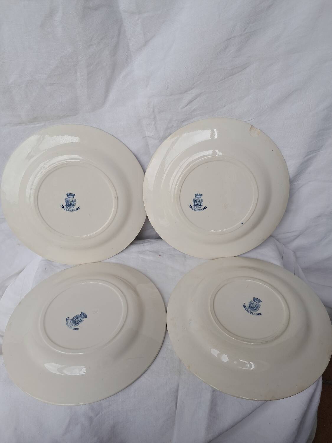 Vintage plates with blue cyclamen pattern, Gien porcelain