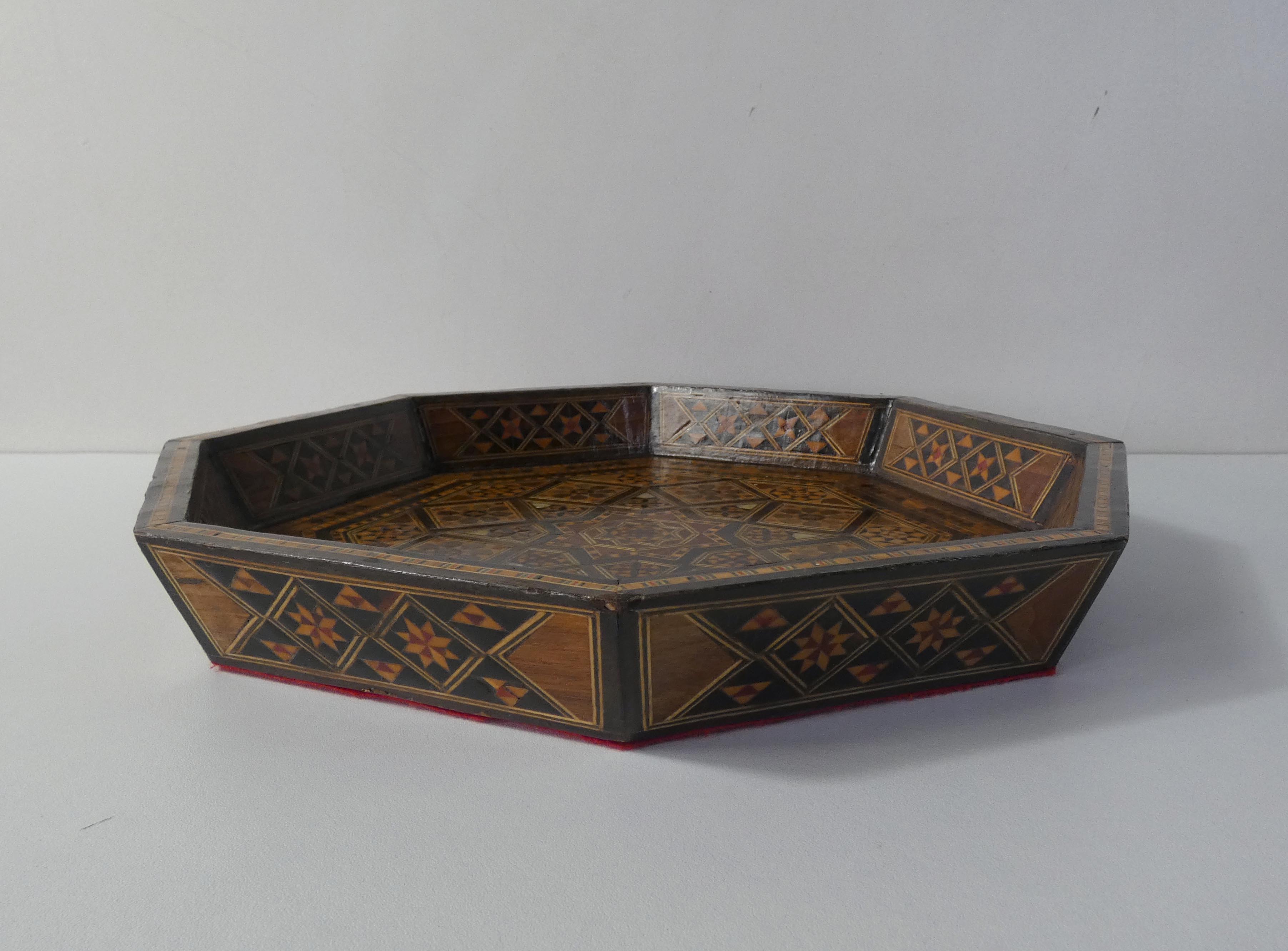Oriental wooden marquetry tray