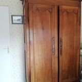 Louis XV style wardrobe entirely pegged wood with 2 cherry wood doors.