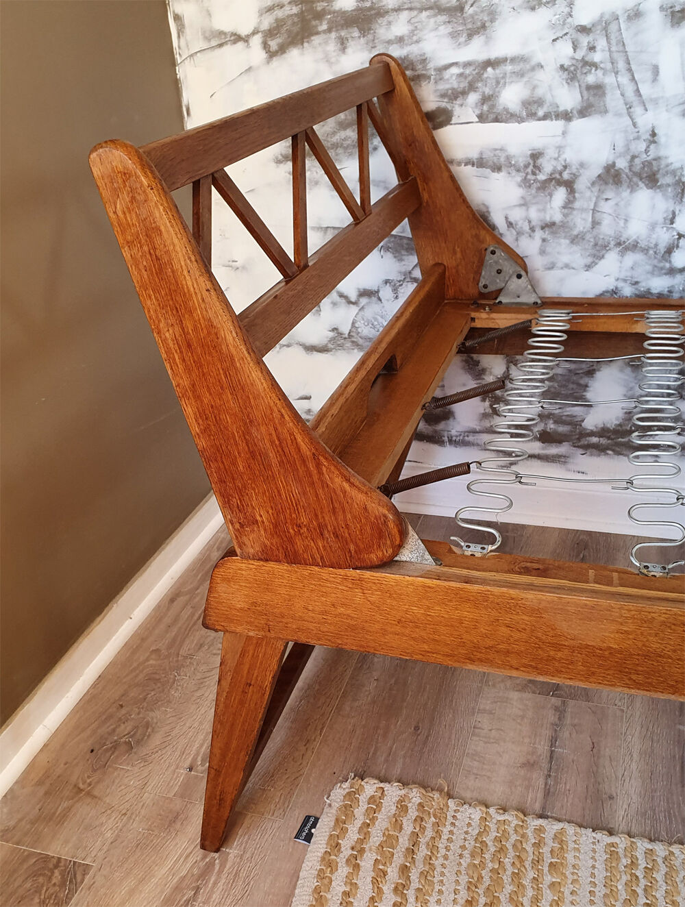 folding bed wood, daybed, solid oak, vintage, 50s