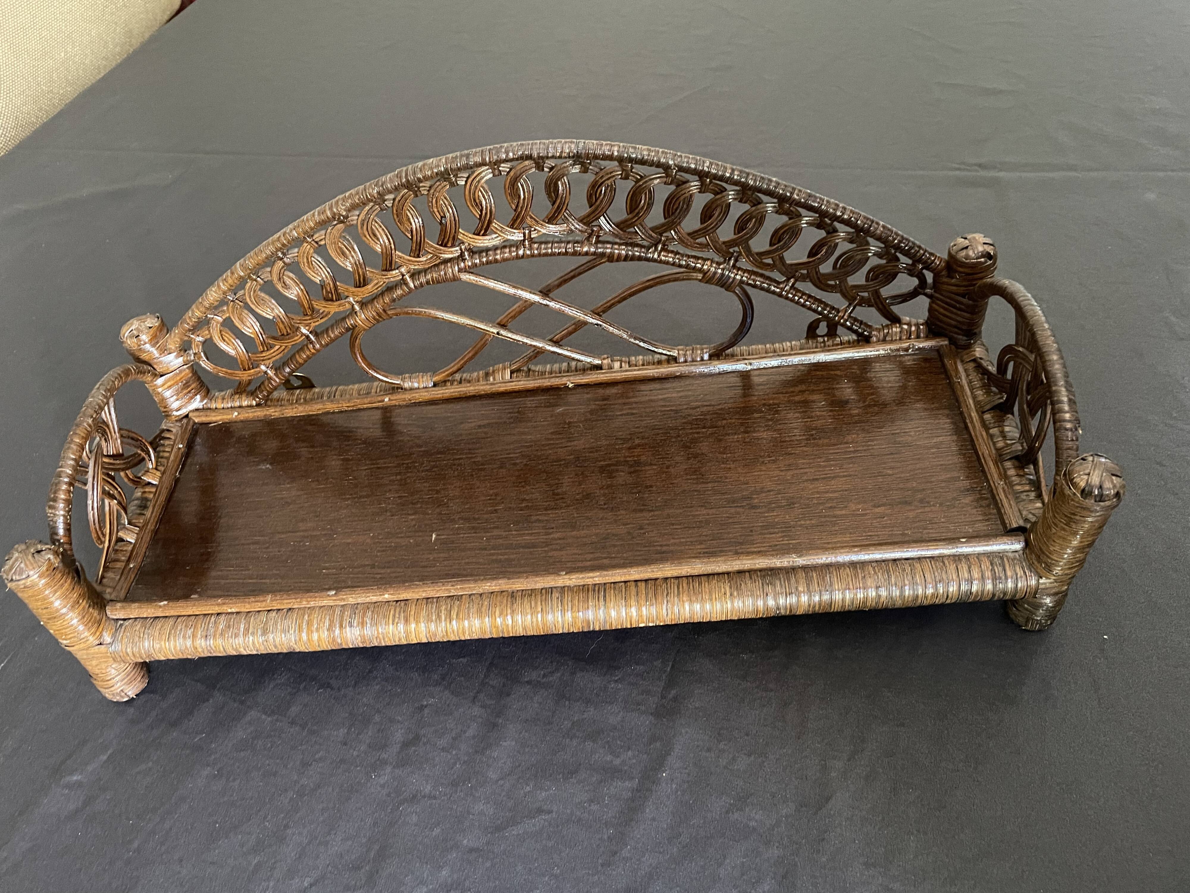 Brown rattan wall shelf