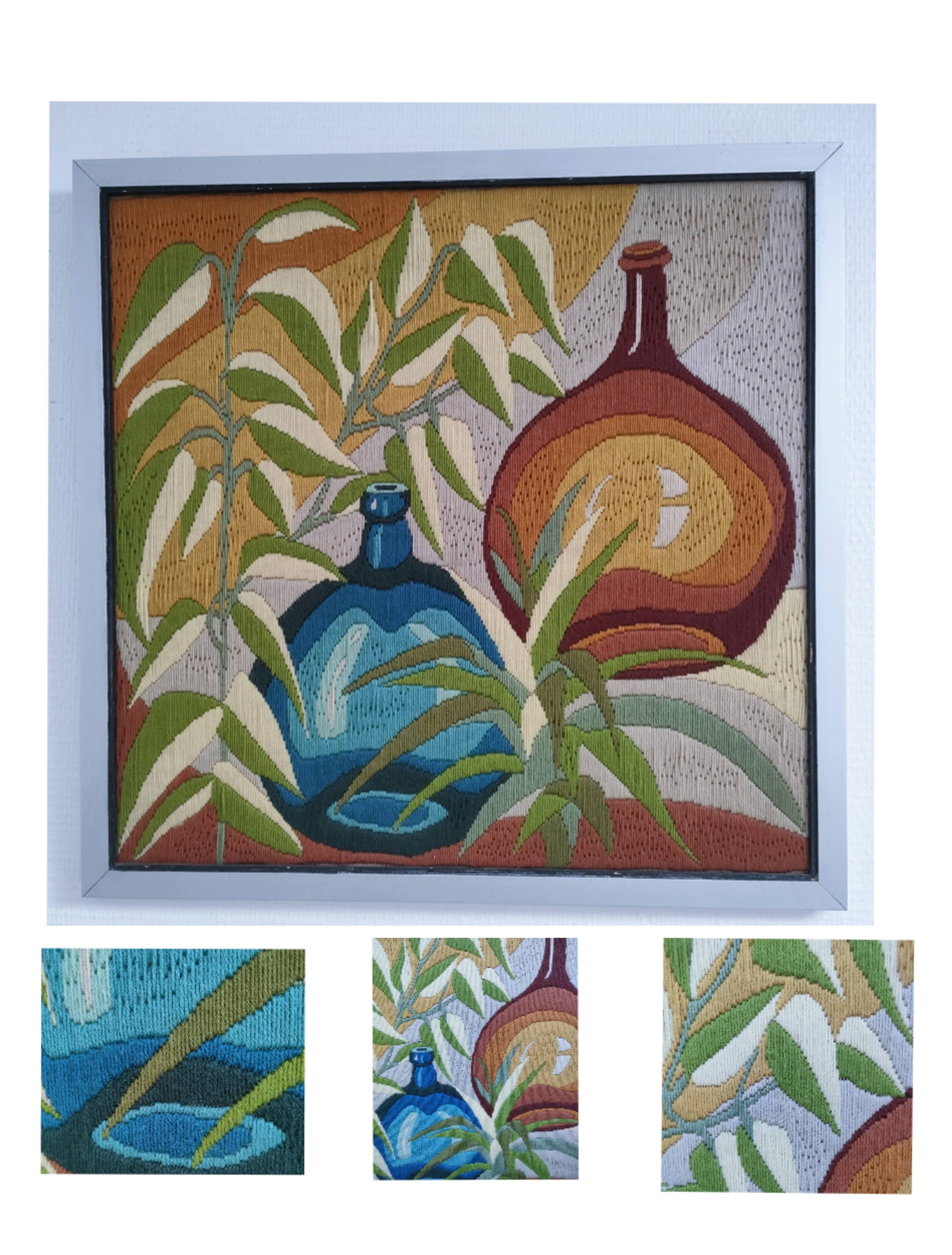 Tapestry with demijohn foliage decor from the 70s