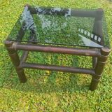 Table d'appoint vintage bambou verre fumé