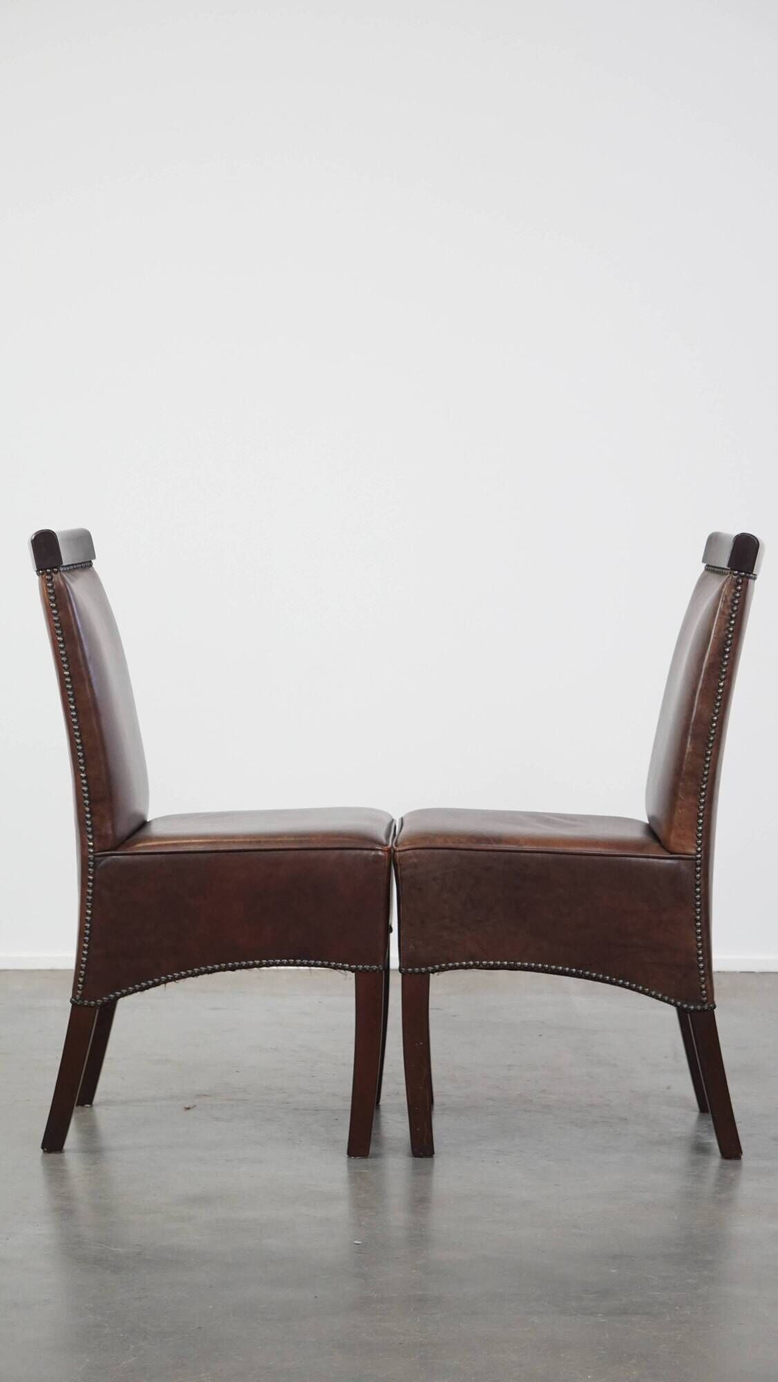 Set of 6 cognac-colored cowhide Art Deco design dining room chairs