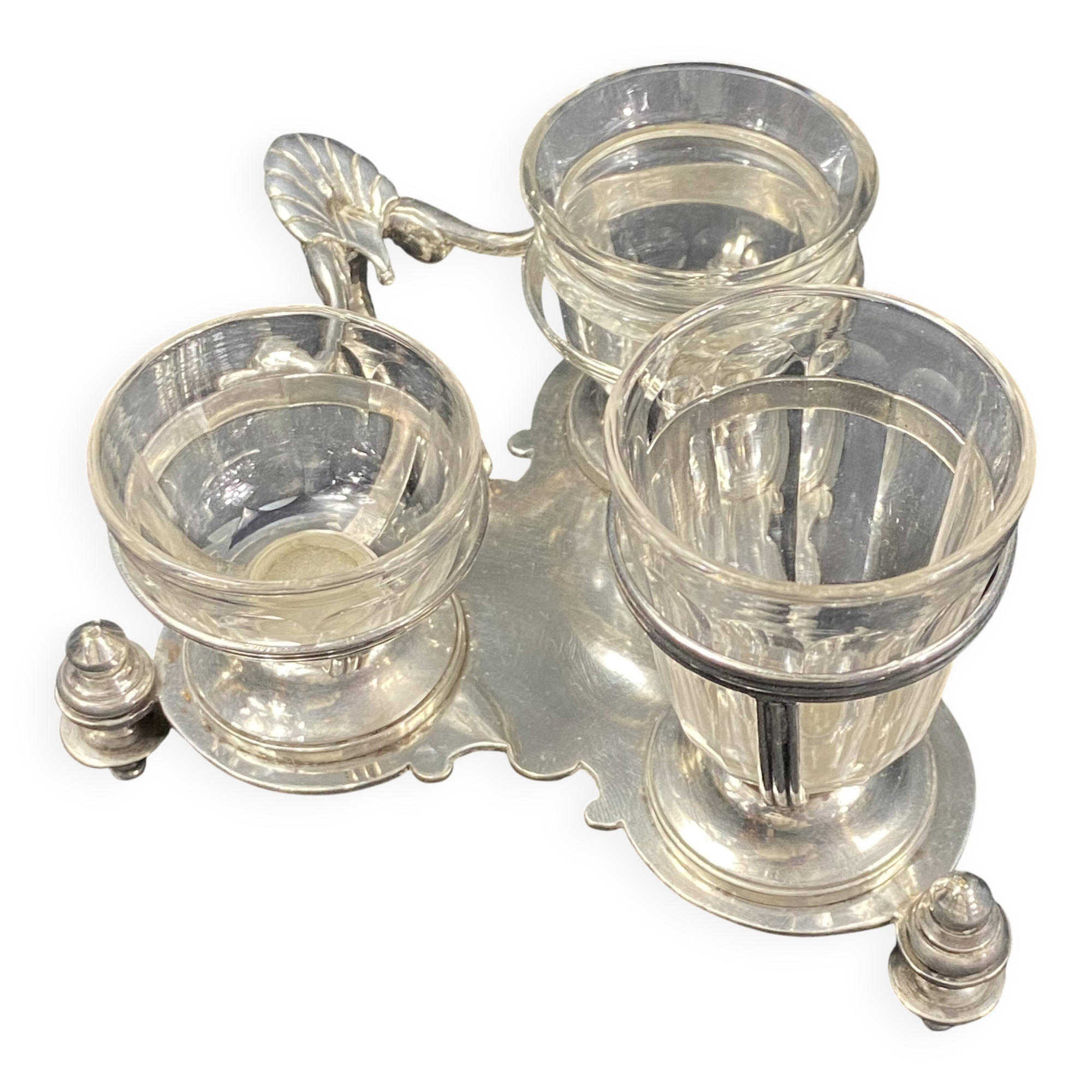 19th century Louis XV style condiment holder, silver or silver-plated metal frame