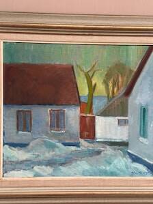 Original Swedish Oil on Canvas – "Vinter Kväll Viks" by Albert Krüger (1885–1965) – Signed – 1945 – Vintage and Framed