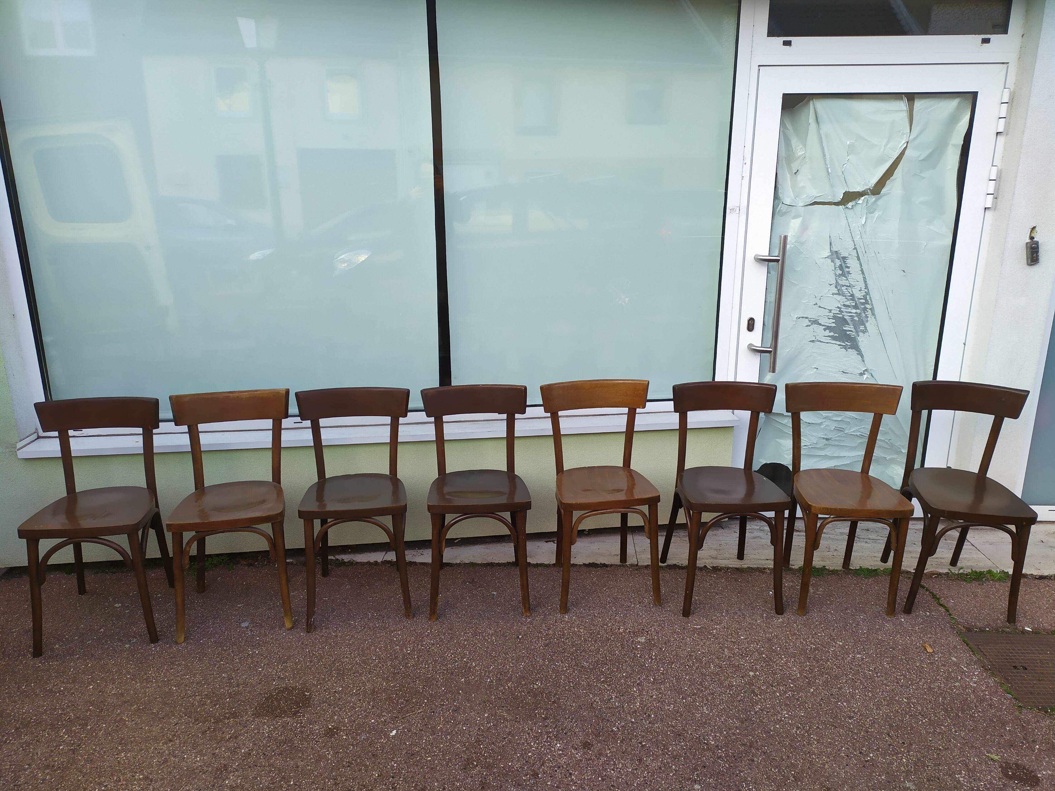 Set of 8 wooden bistrot bar chairs - vintage