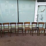 Set of 8 wooden bistrot bar chairs - vintage