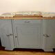 Revamped art deco sideboard in light sage green, marble top, chrome handles, vintage shabby chic