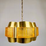 Brass and plastic pendant lamp by Werner Schou, Denmark, 1960
