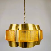 Brass and plastic pendant lamp by Werner Schou, Denmark, 1960