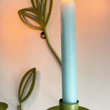 Wall Candle Holder, Green Metal Leaves
