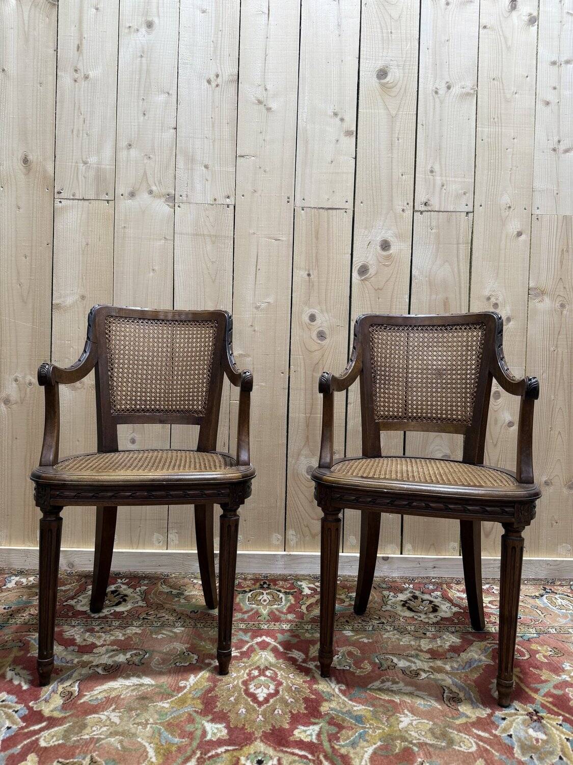 Pair of caned armchairs in Louis XVI style