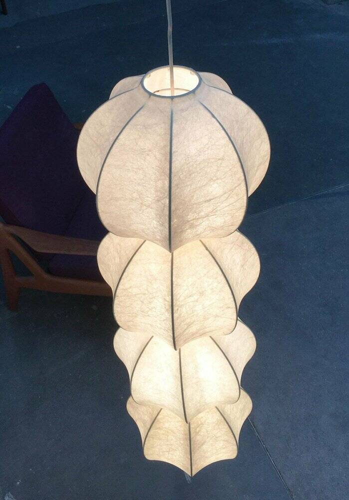 German cocoon pendant lamp from the mid-century by Friedel Wauer for Goldkant Leuchten, 1960s.