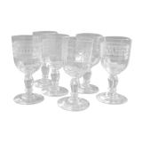 6 old glass glasses engraved glass