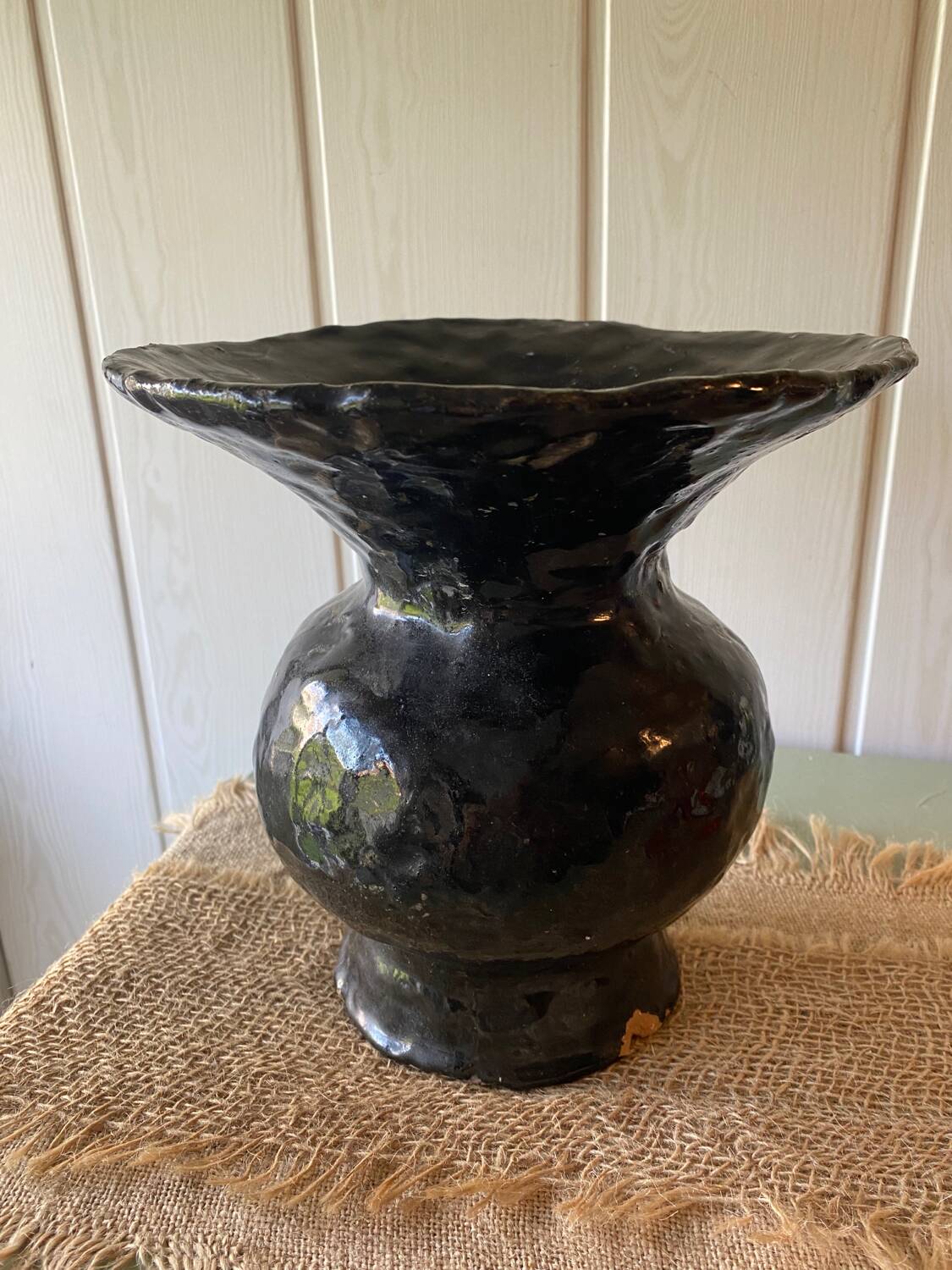 Old enamelled terracotta vase