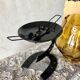 Candle holder photophore metal horseshoe and vintage amber glass