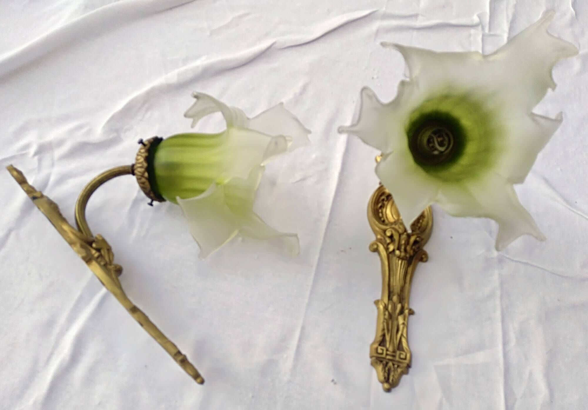 Pair of gilded metal glass paste sconces from the early 20th century