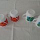 4 mugs lotus flowers red and blue arcopal vintage france