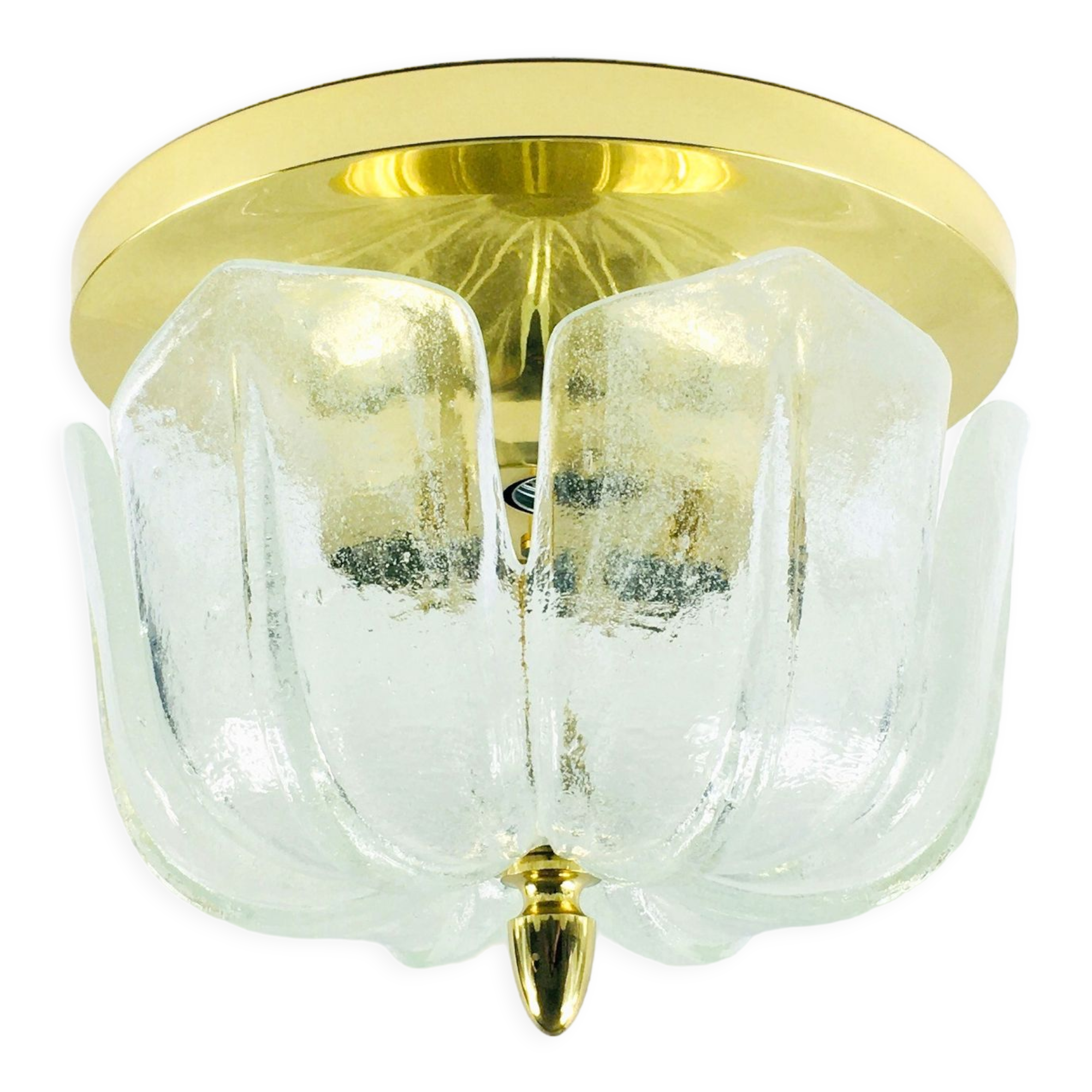 Flower shaped brass & glass flush mount from limburg, germany, 1960s