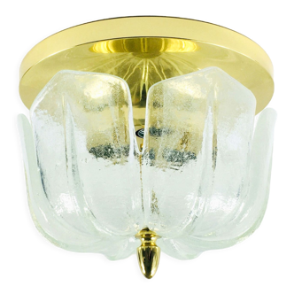 Flower shaped brass & glass flush mount from limburg, germany, 1960s