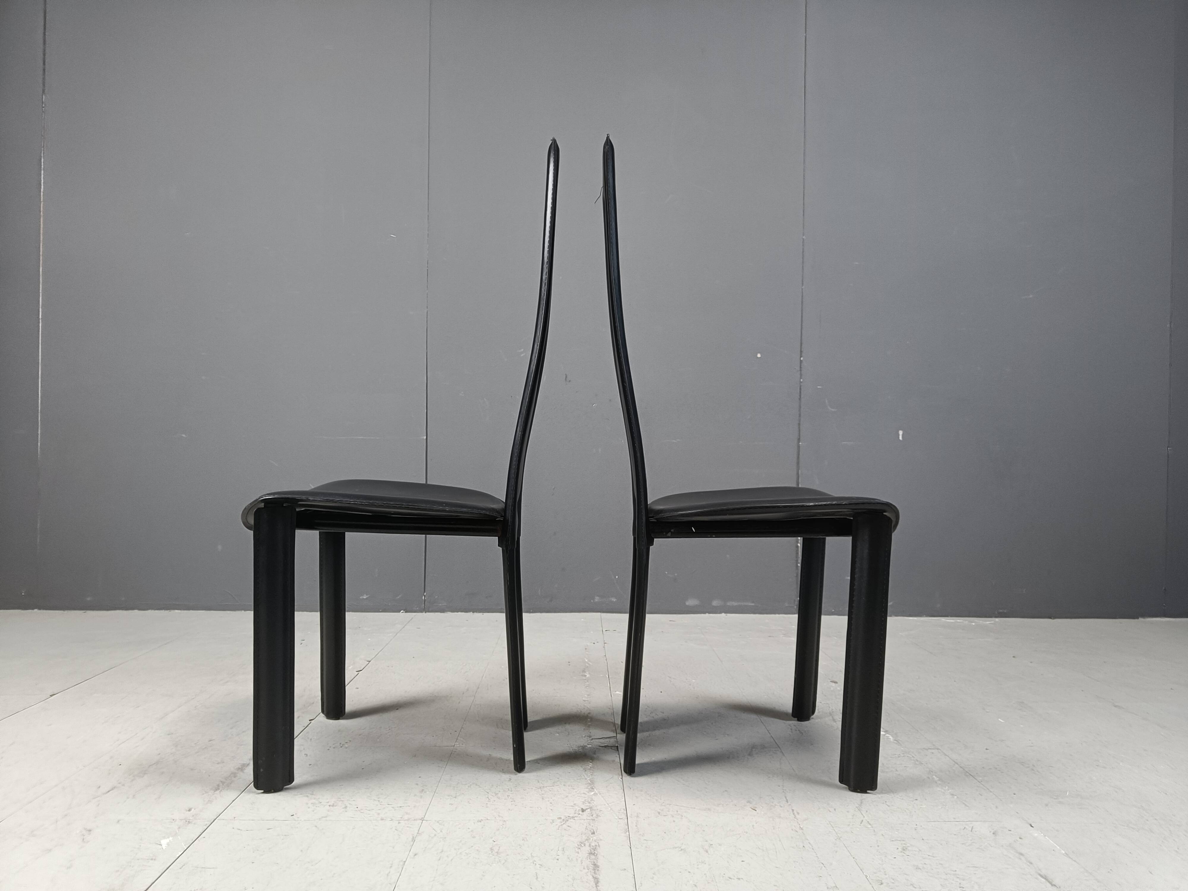 Vintage high back italian leather dining chairs, 1980s