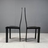 Chaises de salle à manger vintage à dossier haut en cuir italien, années 1980