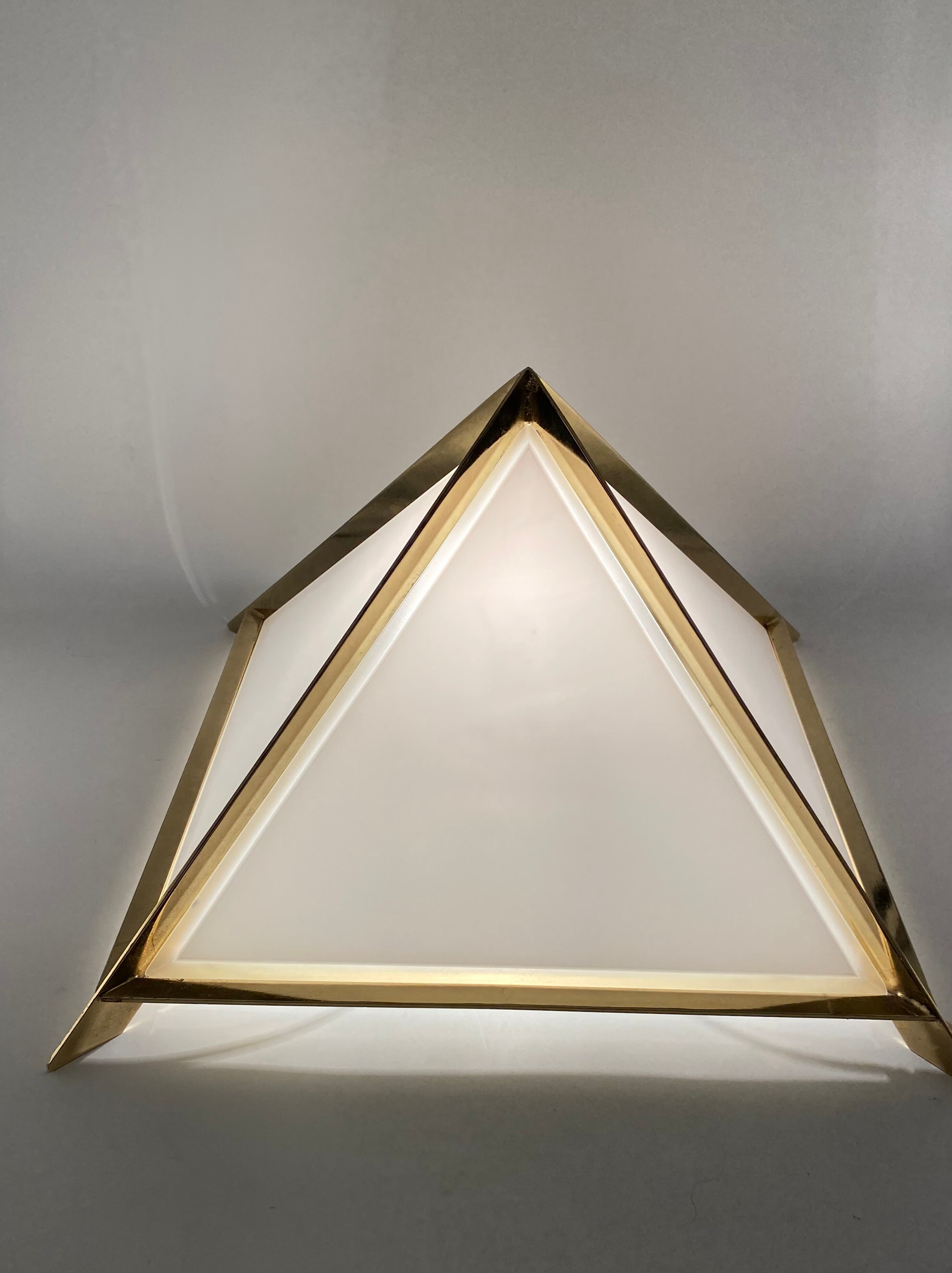 Golden brass Pyramidal table lamp, Christos, Italy 1970