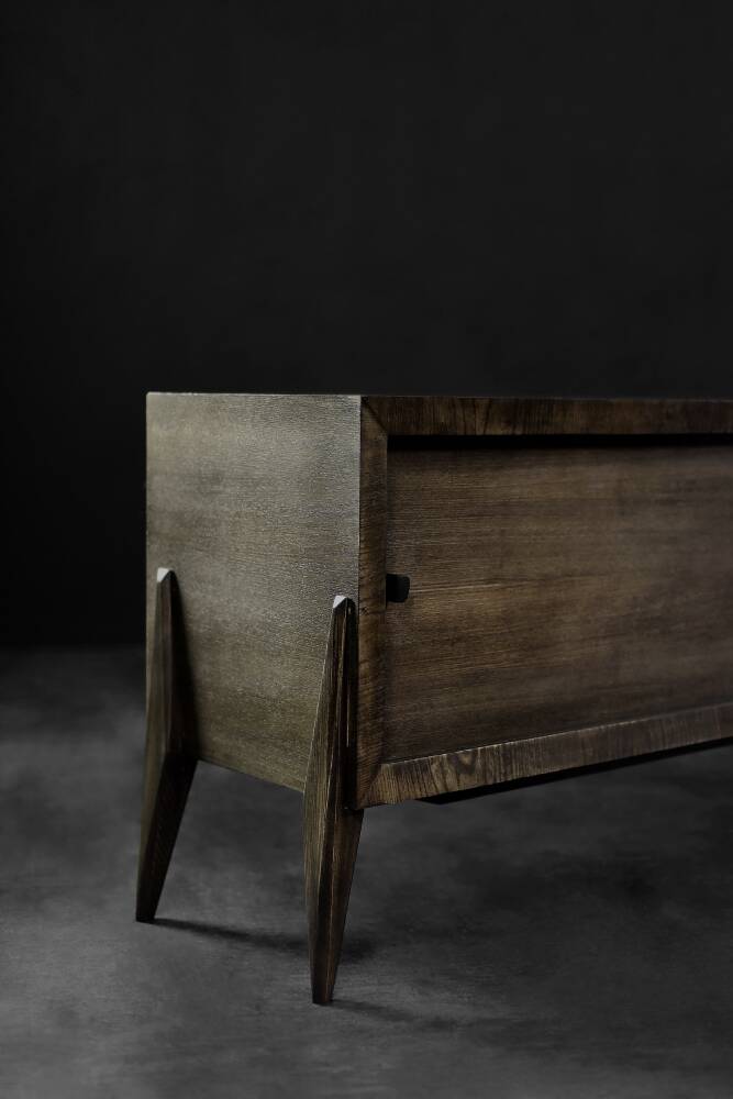 Scandinavian buffet in ash with matte metal handles, Mid-Century Modern style, 1960s.