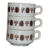 3 tasses vintage porcelaine années 70 empilables